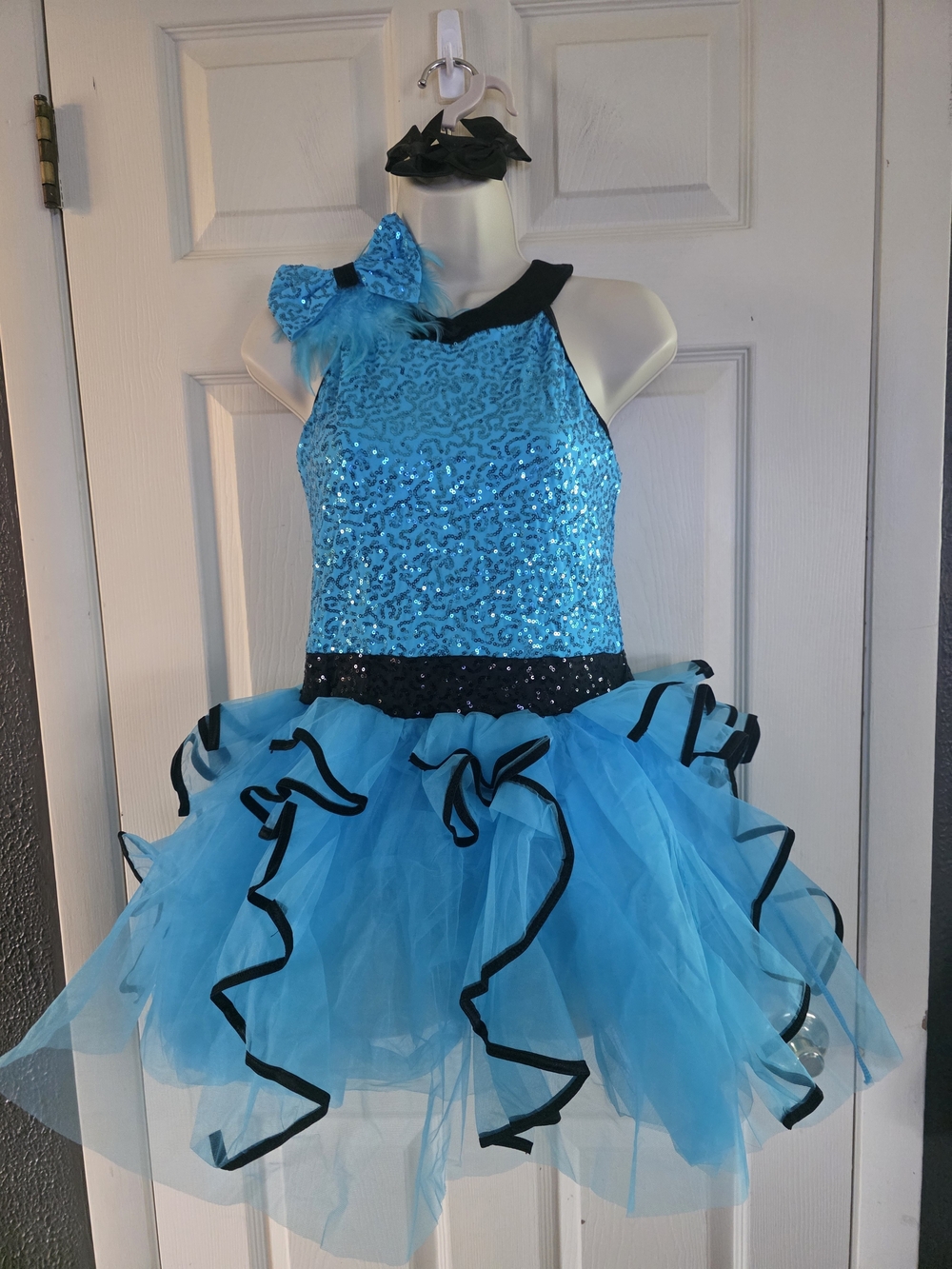 Weissman Aqua Sequin Tutu Dance Costume with Black Trim